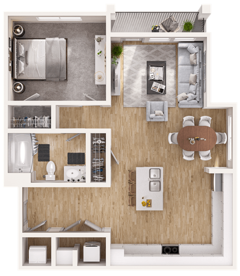 Floor plan for 1 bed, 1 bath, 828 sqft